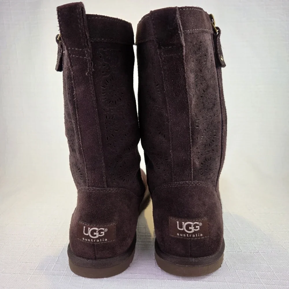 UGG Lo Pro Short Brown‎ Boots Suede Flower Patterned Winter Boho Women's 9